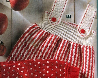 Vintage 80 PDF Patron français TRICOT - salopette robe à bretelles rayée bébé - French PDF Knitting pattern
