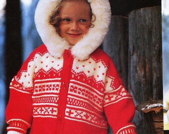 Vintage 90 PDF Patron français TRICOT - Manteau à capuche bébé / enfant/ adolescent 2 à 14 ans - French PDF Knitting pattern