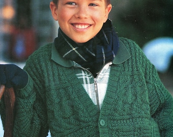 Vintage 90 PDF Patron français TRICOT - Gilet long torsade bébé / enfant/ adolescent garçon 2 à 14 ans - French PDF Knitting pattern
