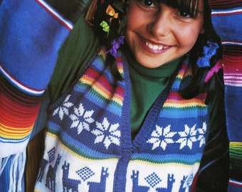 Vintage 90 PDF Patron français TRICOT - Gilet tunique péruvien lama enfant / adolescent  4 à 14 ans - French PDF Knitting pattern