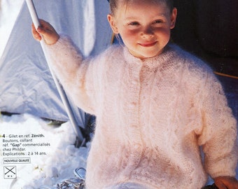 Vintage 90 PDF Patron français TRICOT - Gilet tout doux bébé / enfant  2 à 14 ans - French PDF Knitting pattern