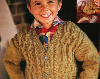 Vintage 90 PDF Patron français TRICOT - Gilet torsade bébé / enfant/ adolescent garçon 2 à 14 ans - French PDF Knitting pattern