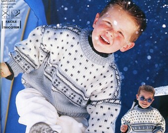 Vintage 90 PDF Patron français TRICOT - Pull sport petits carreaux bébé / enfant/ adolescent 2 à 14 ans - French PDF Knitting pattern