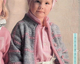 Vintage 80s PDF - Knitting Pattern- Patron Tricot  - Stricken - Breien / Striped Cardigan Jaquette / Baby-Toddler