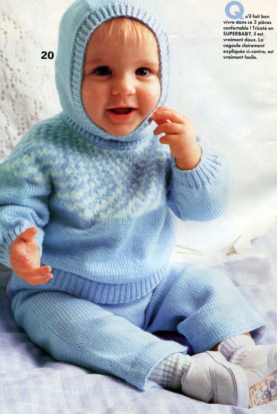Vintage 80 Pdf Patron Francais Tricot Trousseau Bebe Pull Etsy