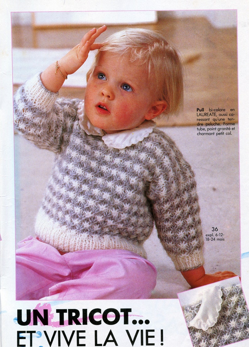 Vintage 80 Pdf Patron Francais Tricot Pull Bebe Enfant Etsy