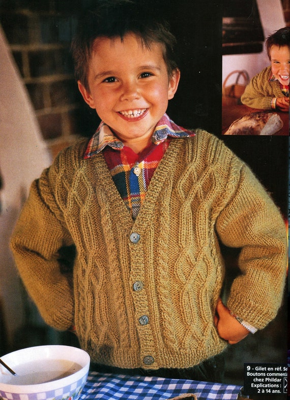 Vintage 90 Pdf Patron Francais Tricot Gilet Torsade Bebe Etsy