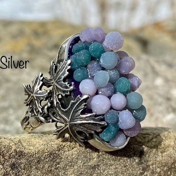 Grape agate jewelry Chalcedony jewelry Botryoidal chalcedony Grape agate ring Natural gemstone jewelry Purple gemstone ring purple stone