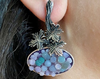Orecchini in agata d'uva Orecchini in pietra viola Orecchini in argento viola Orecchini in calcedonio grezzo Orecchini pendenti in agata d'uva Orecchini d'uva Orecchini d'uva