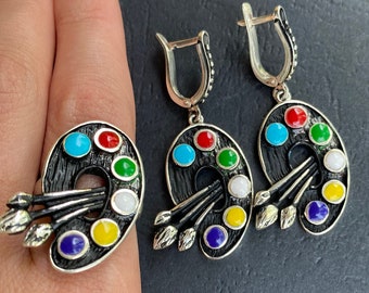 Anello tavolozza artistica, gioielli tavolozza artistica, anello tavolozza artistica in argento, gioielli tavolozza artistica, anello tavolozza artistica, regalo per artisti, regalo per pittori,