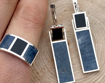 Set di gioielli in corallo blu: anello e orecchini in argento
