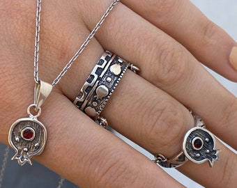 Pomegranate ring Chain ring Armor ring Armenian ring Double ring Antiqued ring Adjustable double ring Pomegranate chain ring Unique rings