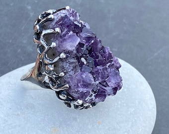 Buy Raw Amethyst Ring Natural Huge Amethyst Ring Statement Silver