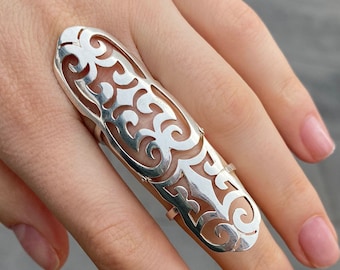 Full finger ring Double ring Shield Ring Slave ring filigree full finger ring 925 st silver long finger ring convenient full finger ring