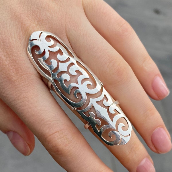 Full finger ring Double ring Shield Ring Slave ring filigree full finger ring 925 st silver long finger ring convenient full finger ring