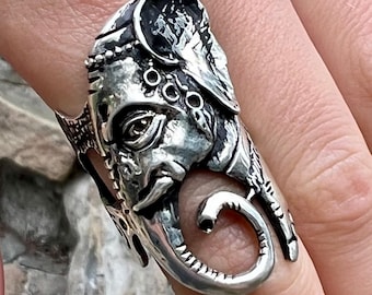 Anello elefante in argento, gioielli con animali africani, anello con teschio di animale, anello elefante importante, anello elefante massiccio, anello elefante importante in argento