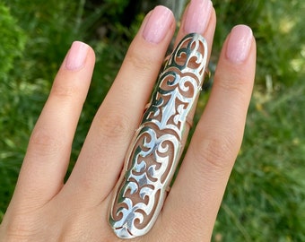 Full Finger ring Finger long ring Long finger ring Sterling Silver full finger ring Knuckle ring shield ring