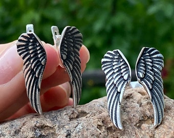 Sterling Silber Engel Flügel Ohrringe: Vintage Feder Latch Back