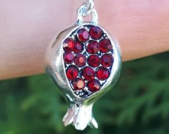 Pomegranate pendant Silver pomegranate Persephone Pendant Persephone amulet Armenian Pomegranate 925 silver red zircon pomegranate necklace