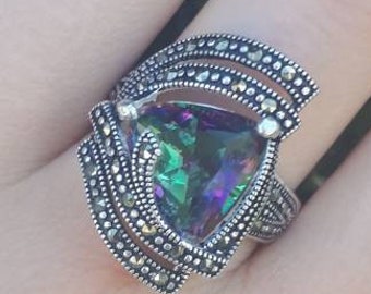 Alexandritring Silver Markasit Smycken Statementring Kamelionring Födelsedagspresent Unik ädelsten Unika smycken Alexandrit smycken