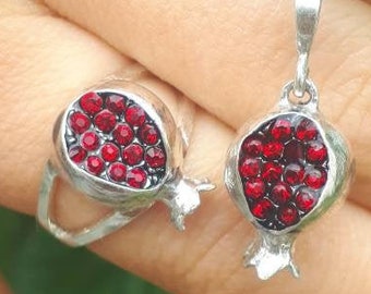 Pomegranate ring Silver pomegranate jewelry persephone ring Armenian jewelry persephone necklace pomegranate charm pomegranate pendant