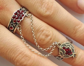 Chain Ring Pomegranate ring Full finger Ring Armenian Silver Pomegranate Jewelry Stylish Pomegranate Ring Adjustable Chain Ring