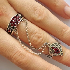 Chain Ring Pomegranate ring Full finger Ring Armenian Silver Pomegranate Jewelry Stylish Pomegranate Ring Adjustable Chain Ring