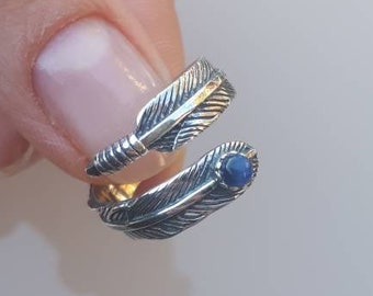 Feather Ring 925 Sterling Silver Adjustable Feather Ring Boho Feather Ring Feather Wrap Ring Gift For Her Bohemian Ring Silver Feather Ring