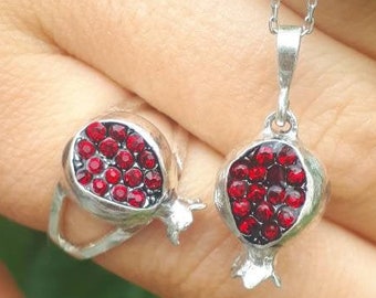 Pomegranate ring Silver pomegranate jewelry persephone ring Armenian jewelry persephone necklace pomegranate charm pomegranate pendant