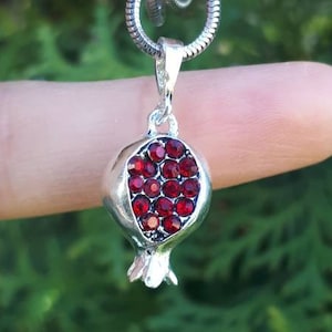 Granaatappelhanger Zilveren granaatappel Persephone hanger Persephone amulet Armeense granaatappel 925 zilveren rode zirkoon granaatappelketting