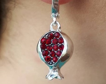 Silver Pomegranate Earrings: Red Rhinestone Armenian Jewelry