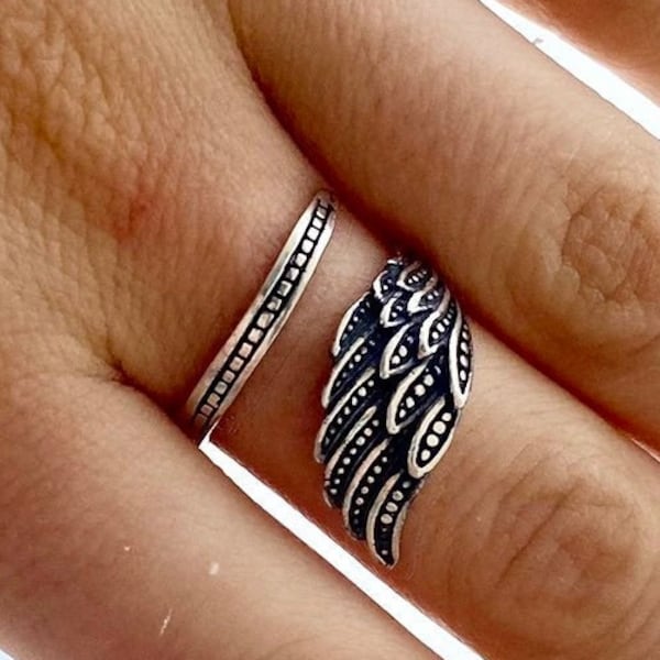 Angel Wing Sterling Silver ring statement ring boho jewelry , ANGEL silver jewelry WING stackable ring Retro ring Adjustable Angel Ring