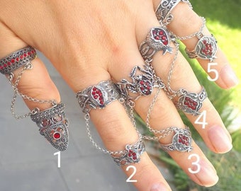Chain ring Double ring Armor ring Pomegranate Ring Armenian rings Armenian silver rings Persephone rings Full finger ring Adjustable ring