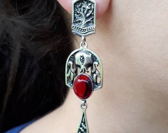 Pomegranate earrings Persephone earrings Garnet Pomegranate jewelry Long Pomegranate earrings Vintage pomegranate jewelry Dangle Pomegranate