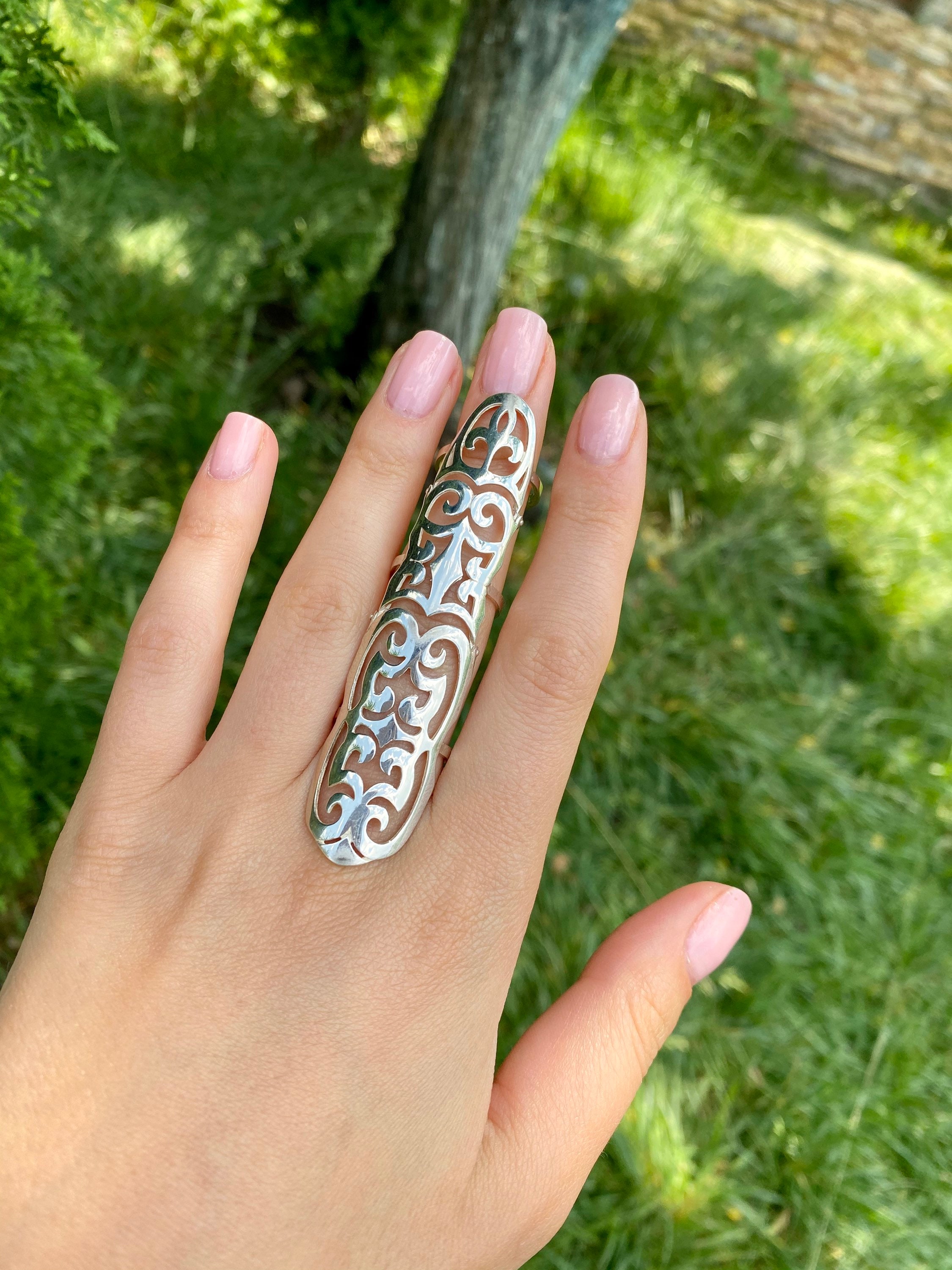 Full Finger Ring Finger Long Ring Long Finger Ring Sterling Silver
