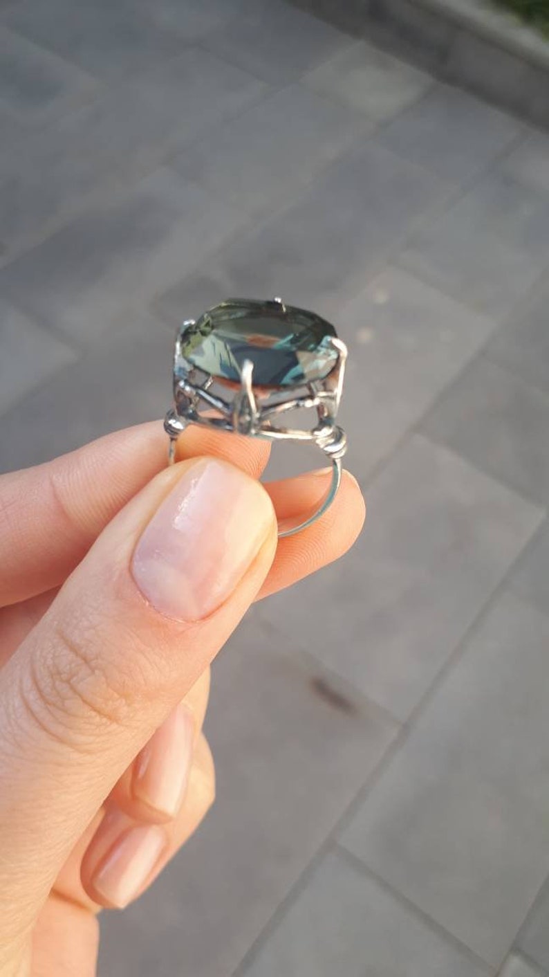 Silvergrön stenring: Art Deco smaragdsmycken bild 9