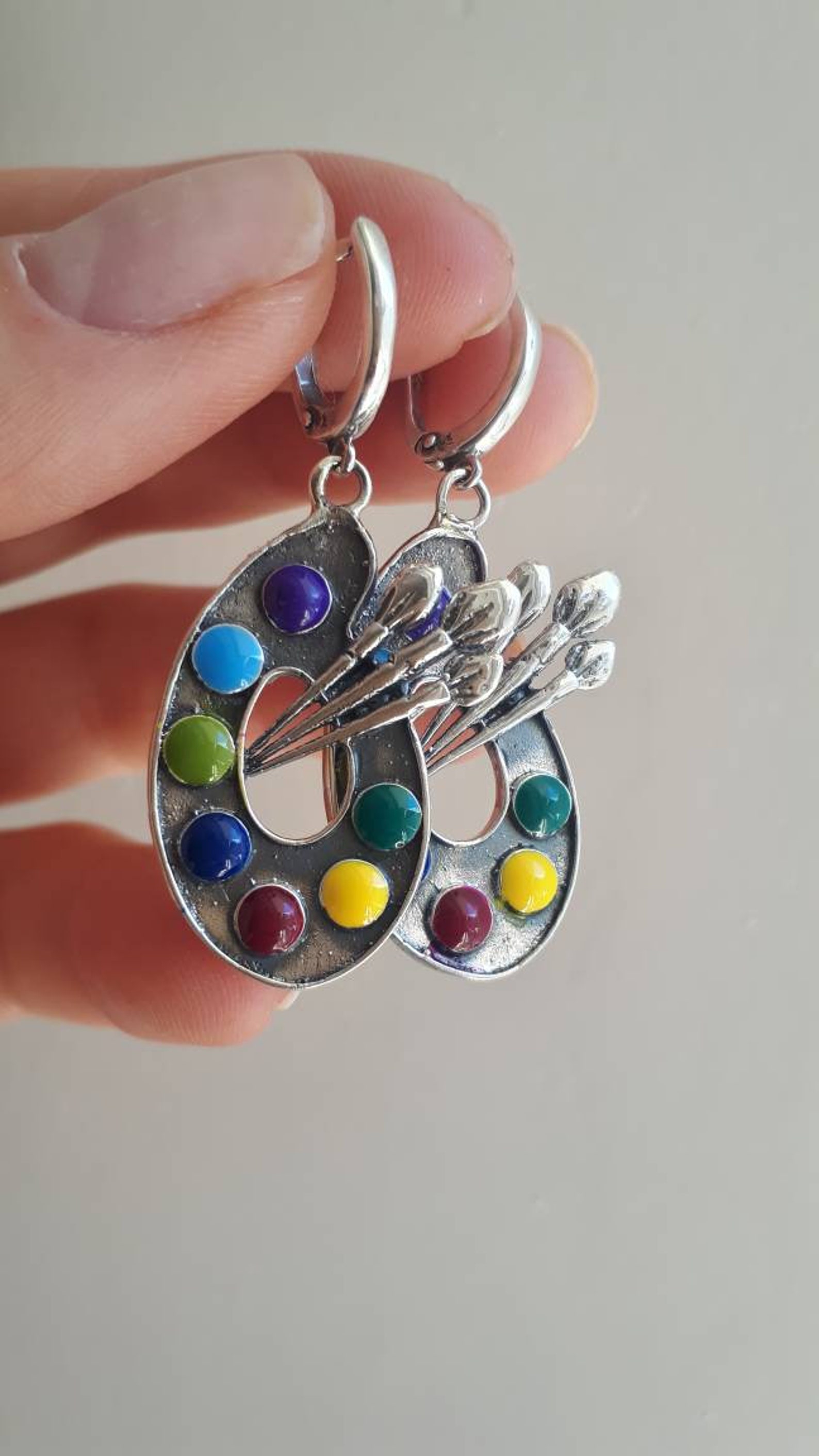 Art Palette Earrings 925 STERLING SILVER Palette Jewelry Etsy