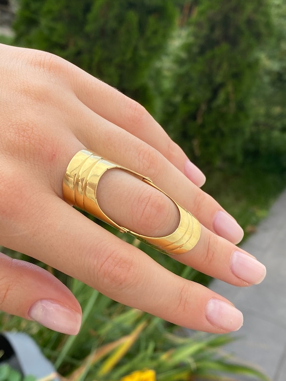 Gold Double Ring Full Finger Ring Armor Ring Shield Ring Gold Plated Full Finger Ring Etsy Canada