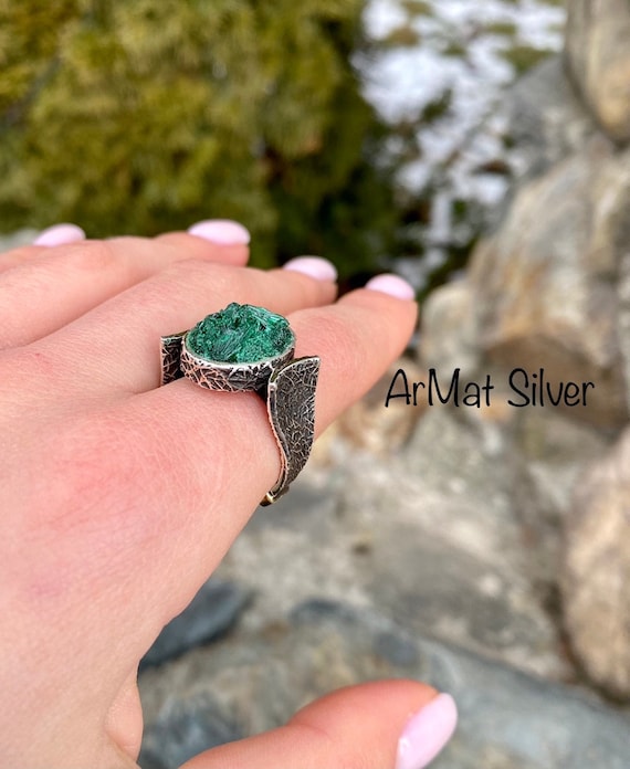 Natural Green Stone Ring Raw Malachite Ring Green Statement Ring Green Gemstone Jewelry Druzy Stone Jewelry Emerald Green Jewelry Raw Druzy Etsy