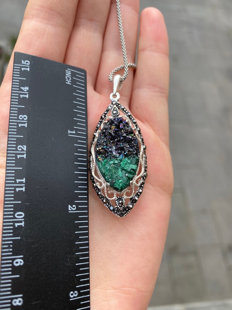 Raw Malachite Necklace Silver Malachite Pendant Raw Malachite Etsy