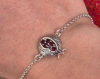 Bracciale in argento sterling con melograno: simbolo di fertilità familiare, gioielli di Persefone