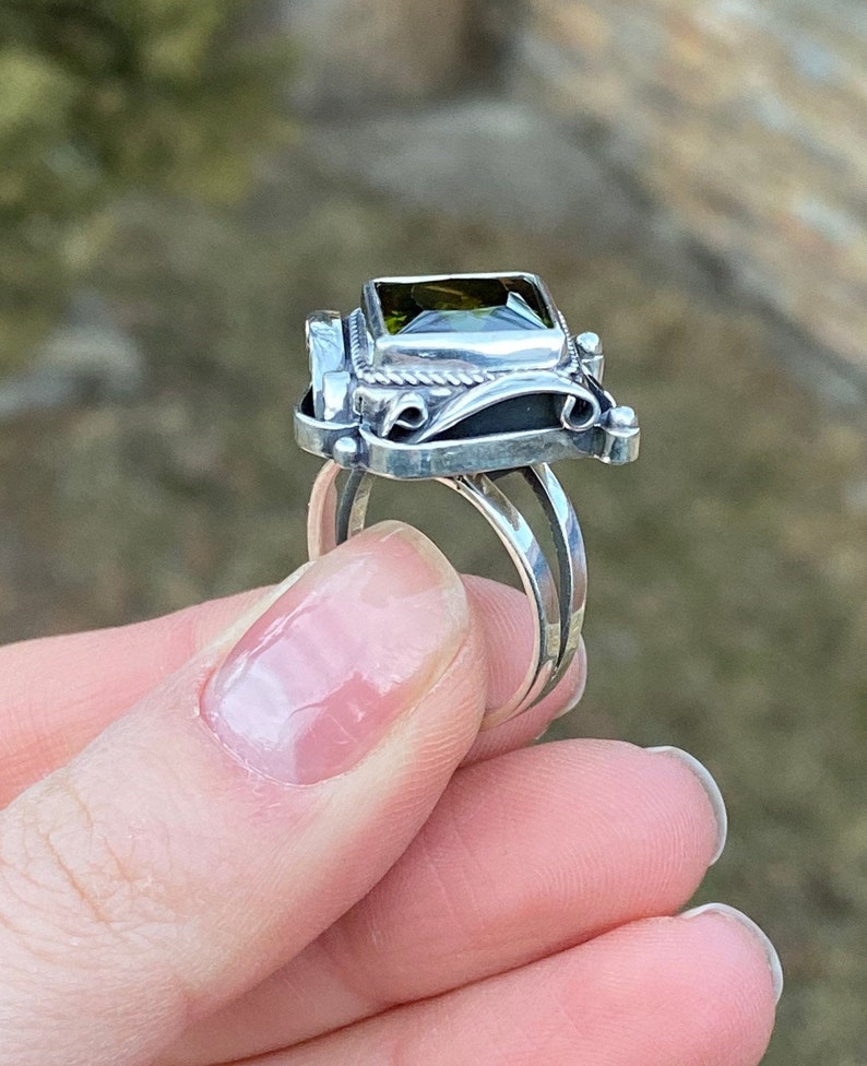 Green Silver Jewelry Citrine Ring Large Grass Green Silver Jewelry ...