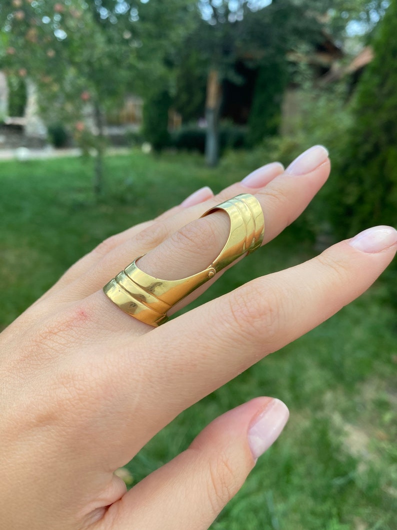 Gold Double Ring Full Finger Ring Armor Ring Shield Ring Gold Etsy