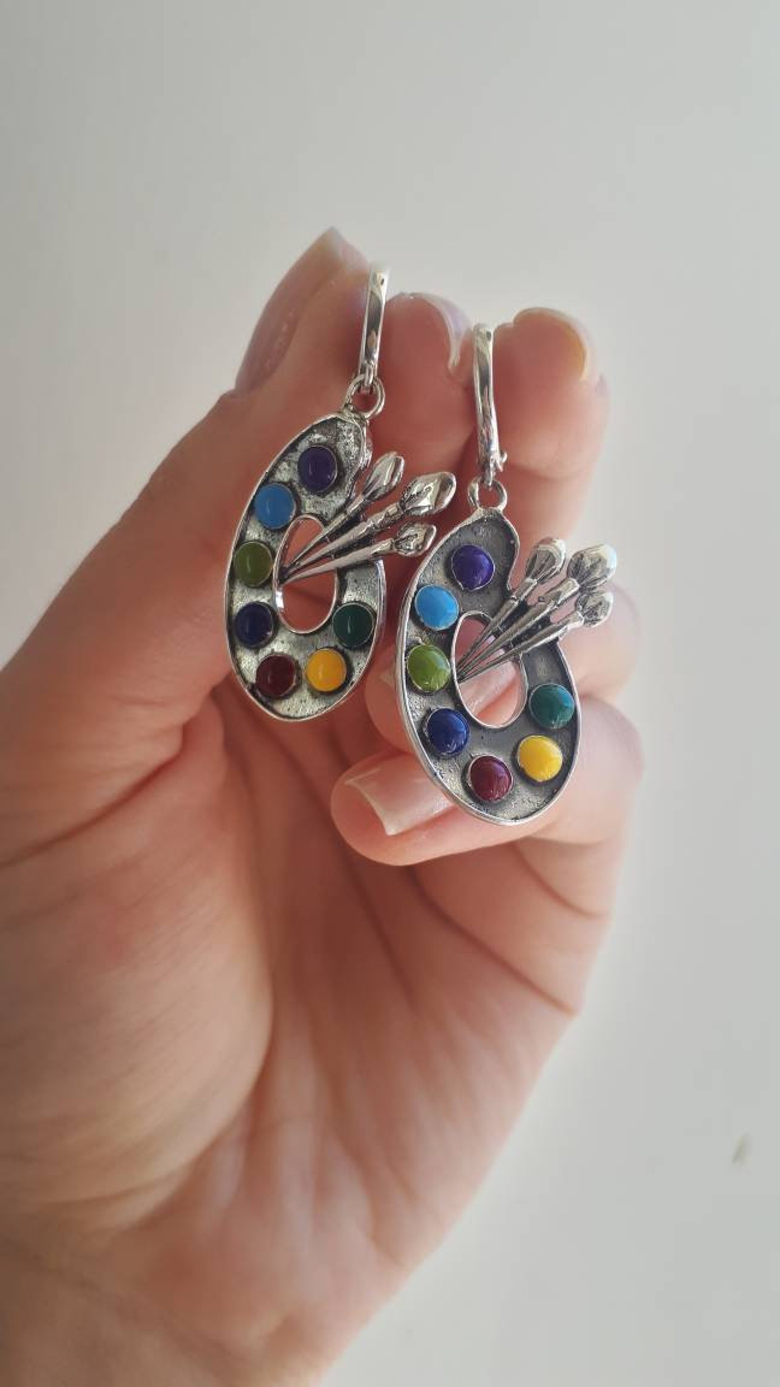 Art Palette Earrings 925 STERLING SILVER Palette Jewelry Etsy