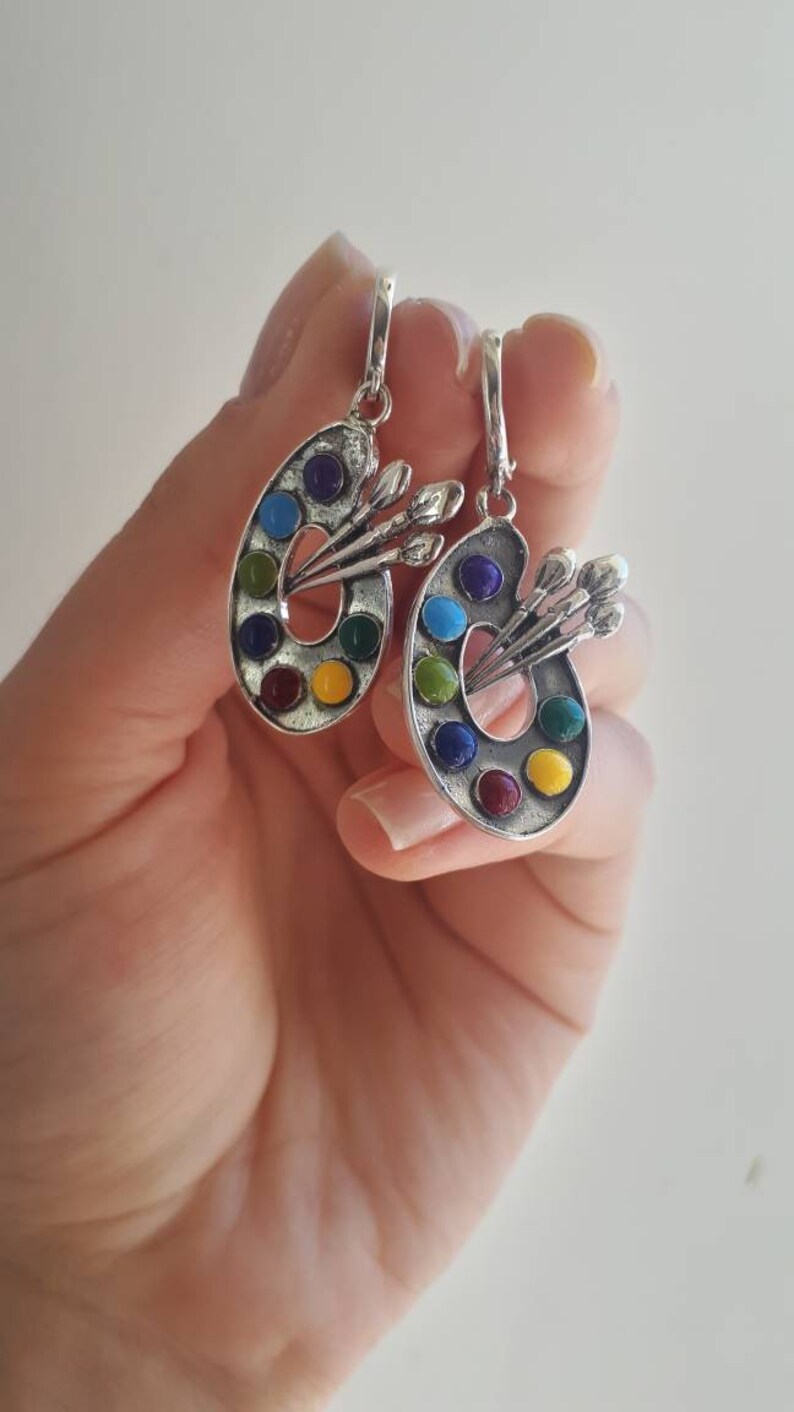Art Palette Earrings 925 STERLING SILVER Palette Jewelry Etsy