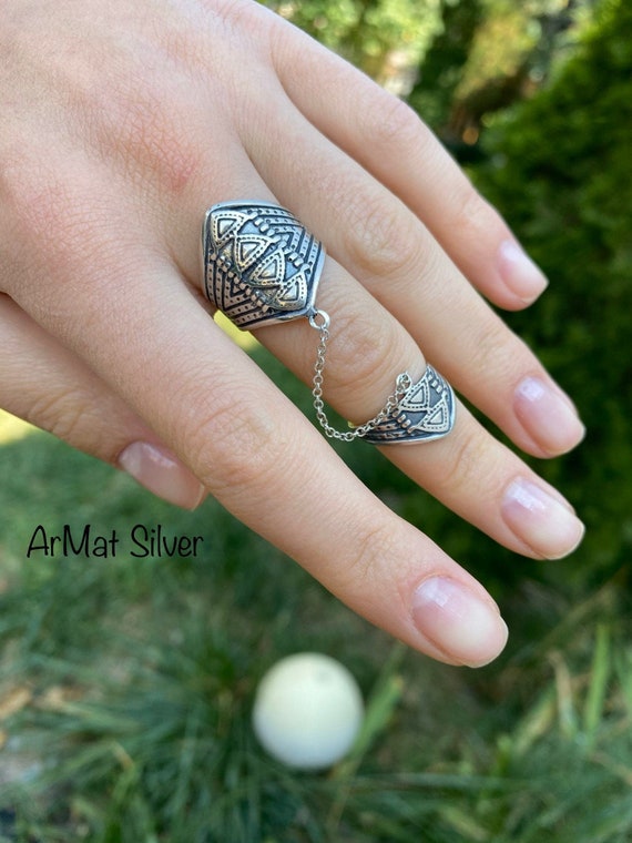 Double Ring Chain Ring Double Chain Ring Slave Change Ring Knuckle Ring Double Knuckle Ring Shield Ring Full Finger Ring Etsy Canada