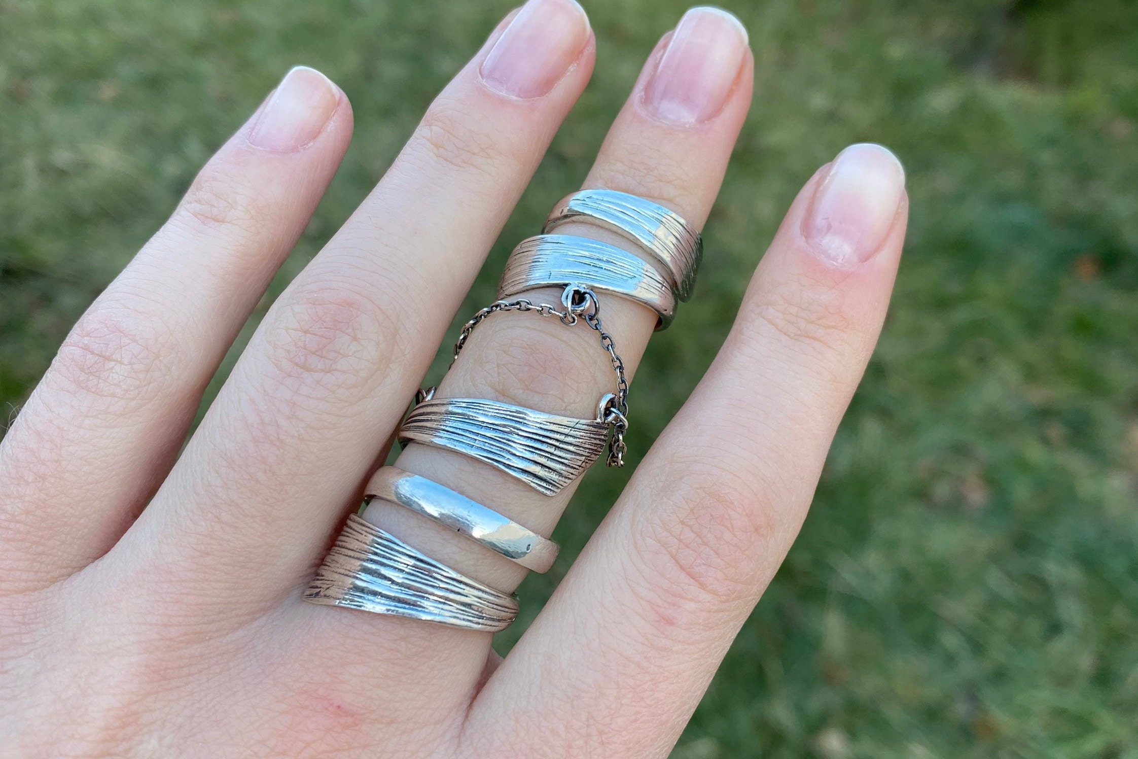 Full Finger Ring Silver Armor Articulated Ring Adjustable Full Finger ...