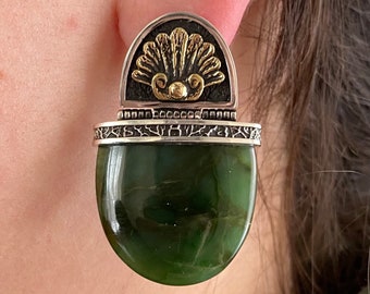 Huge green gemstone earrings Huge nephrite earrings Large nephrite earrings Green gemstone jewelry Green jade jewelry