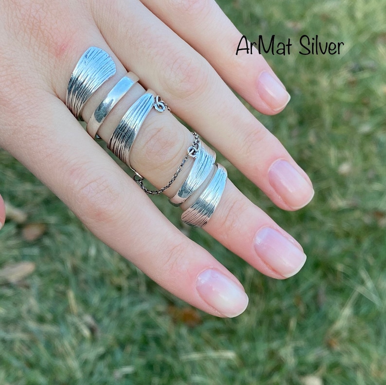 Full Finger Ring Silver Armor Articulated Ring Adjustable Full Etsy