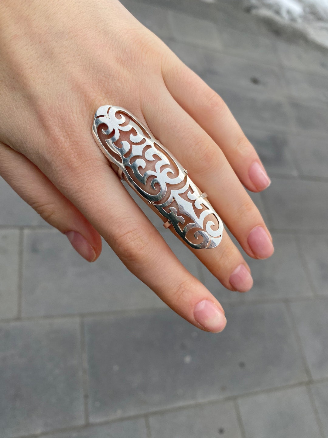Full Finger Ring Double Ring Shield Ring Slave Ring Filigree Full Finger Ring 925 St Silver Long Finger Ring Convenient Full Finger Ring Etsy